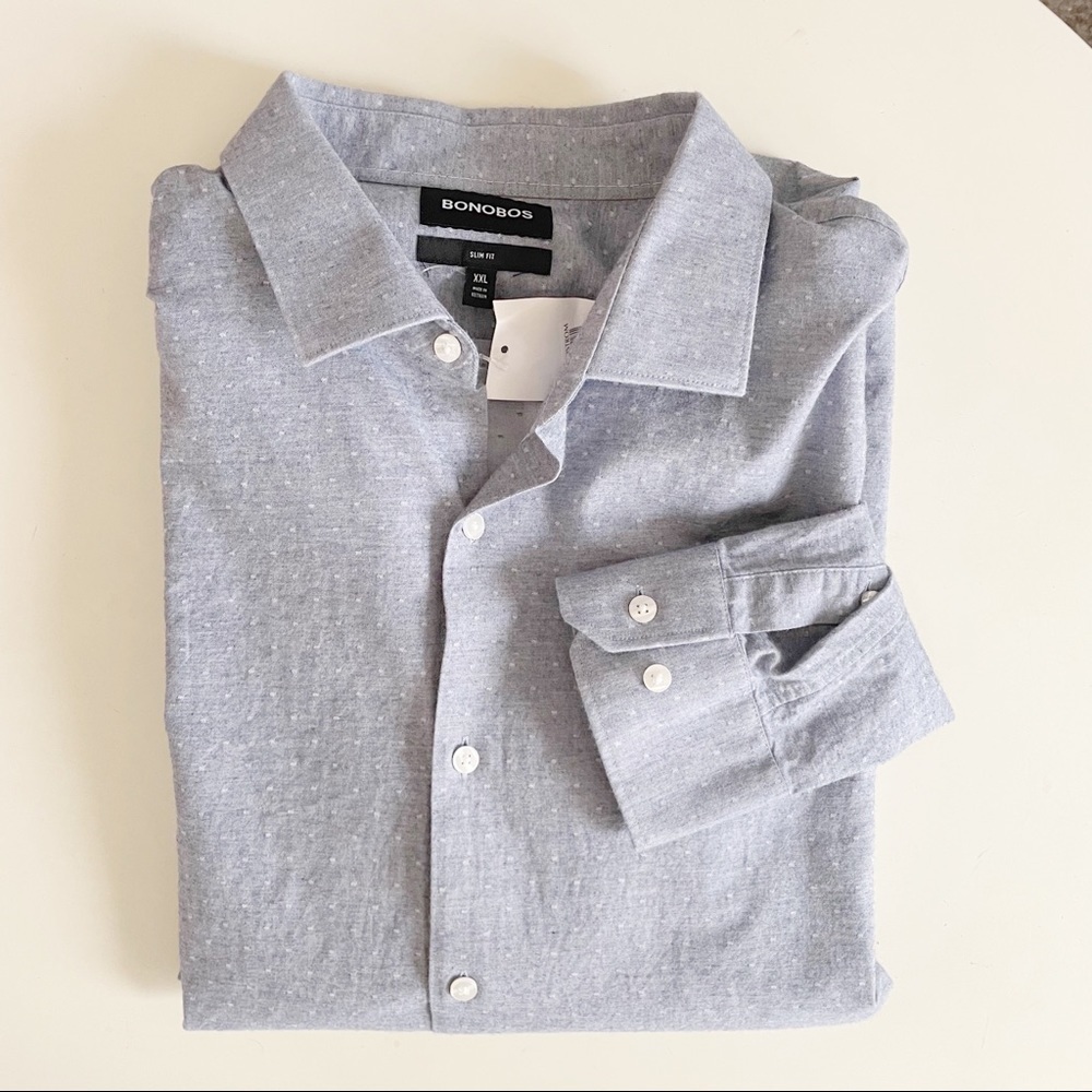Bonobos Men’s Slim Fit Dobby Button Down Shirt Polka Dot Print Gray XXL New
